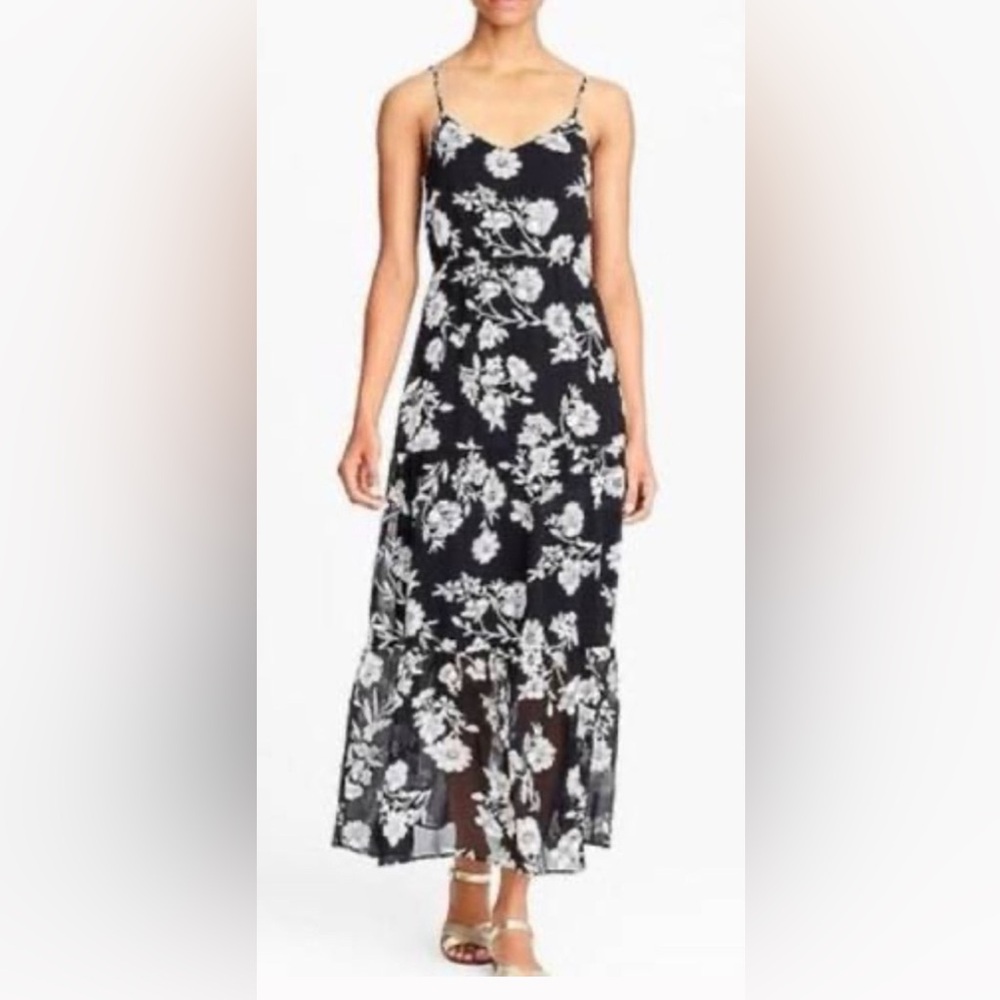 J. Crew Black & White Mercantile Tiered Spaghetti Strap Maxi Sundress (Size 8)